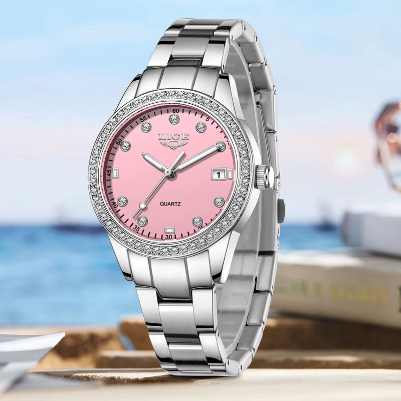 Women Watches Fashion Simple Silver Stainless Steel Ladies Watch Waterproof Quarzt Wristwatch Diamond Watch Girlfriend Gift