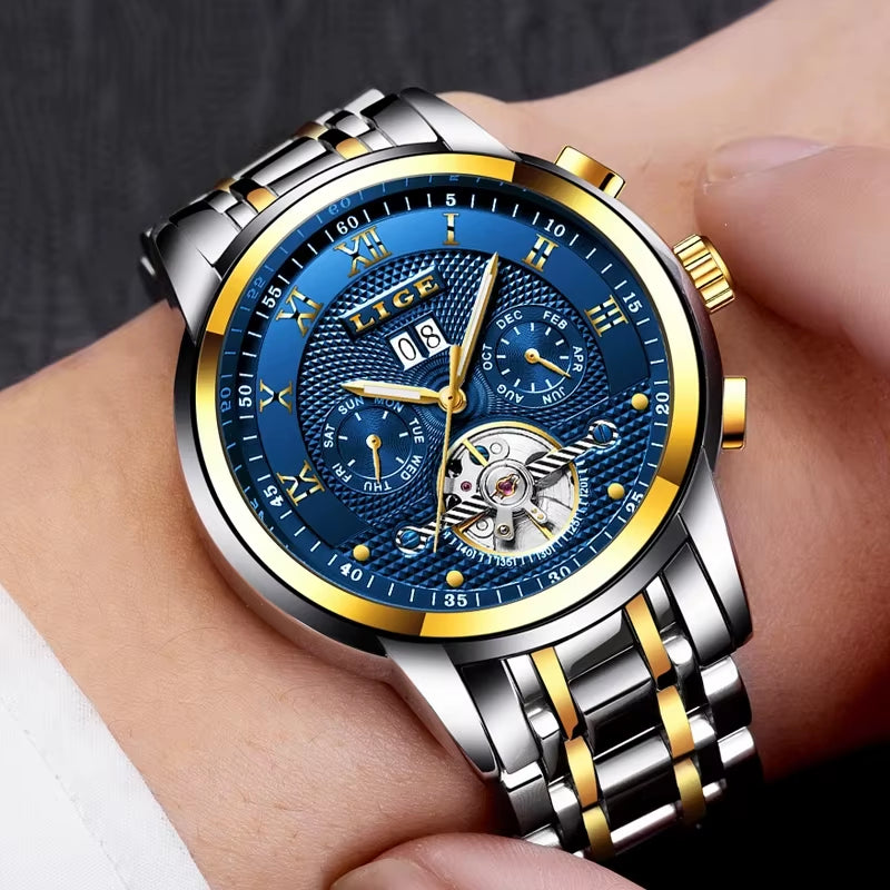 Mens Watches Fashion Top Brand Luxury Business Automatic Mechanical Watch Men Casual Waterproof Watch Relogio Masculino+Box