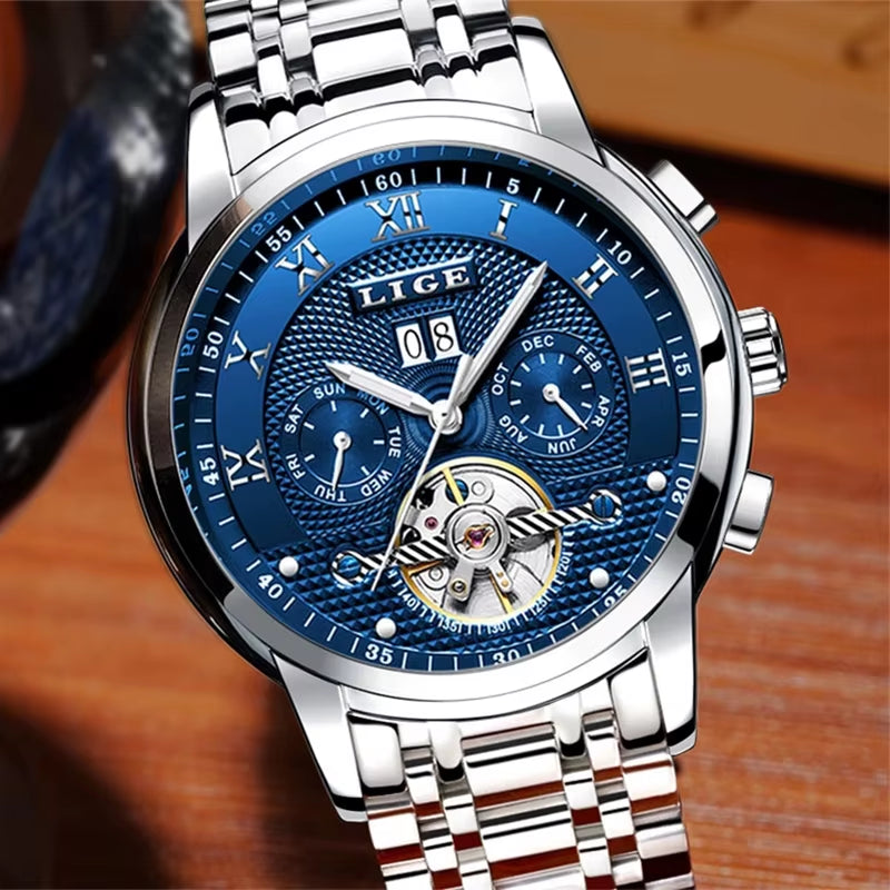 Mens Watches Fashion Top Brand Luxury Business Automatic Mechanical Watch Men Casual Waterproof Watch Relogio Masculino+Box