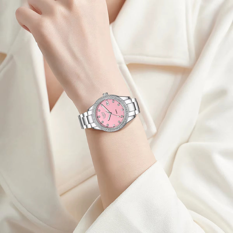 Women Watches Fashion Simple Silver Stainless Steel Ladies Watch Waterproof Quarzt Wristwatch Diamond Watch Girlfriend Gift