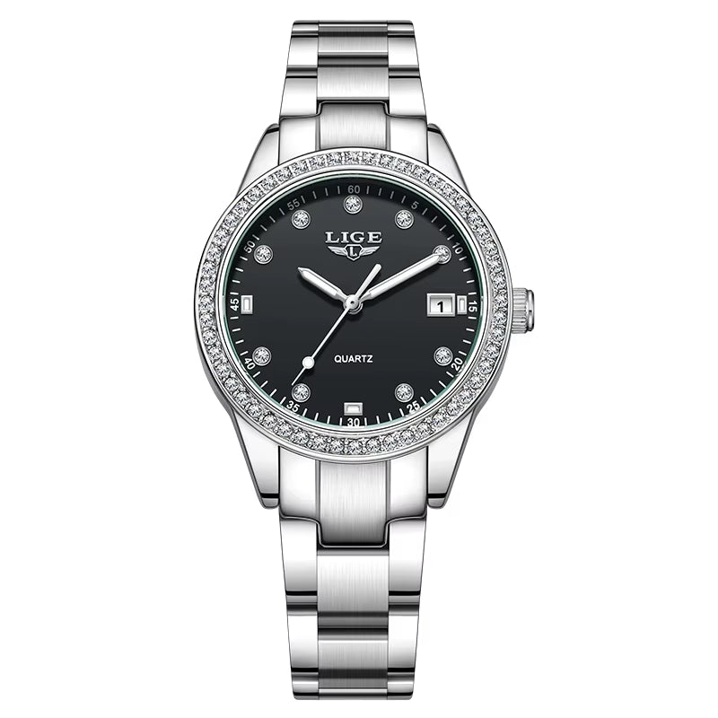 Women Watches Fashion Simple Silver Stainless Steel Ladies Watch Waterproof Quarzt Wristwatch Diamond Watch Girlfriend Gift