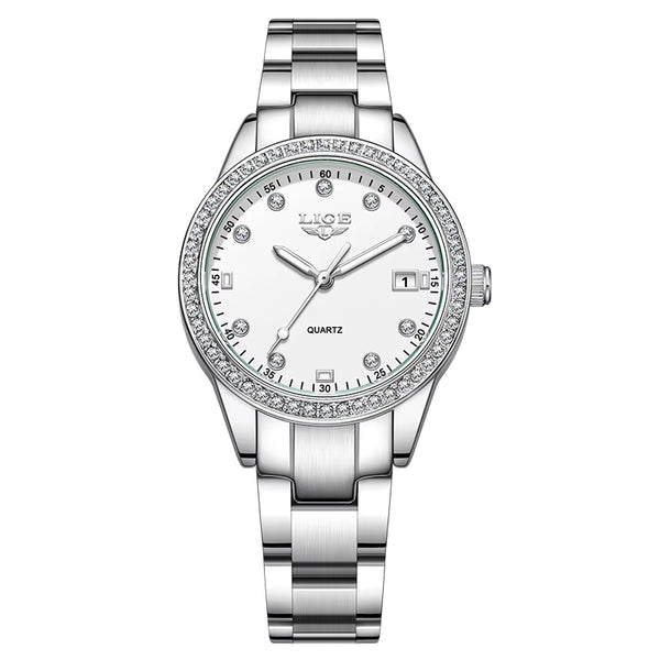 Women Watches Fashion Simple Silver Stainless Steel Ladies Watch Waterproof Quarzt Wristwatch Diamond Watch Girlfriend Gift